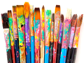 Paint brushes splattered with paint