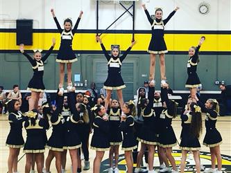 cheer team stunting in gym