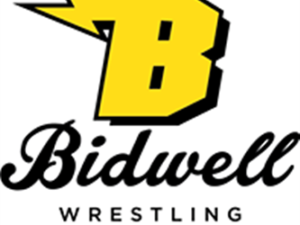 Bidwell wrestling logo with large yellow B