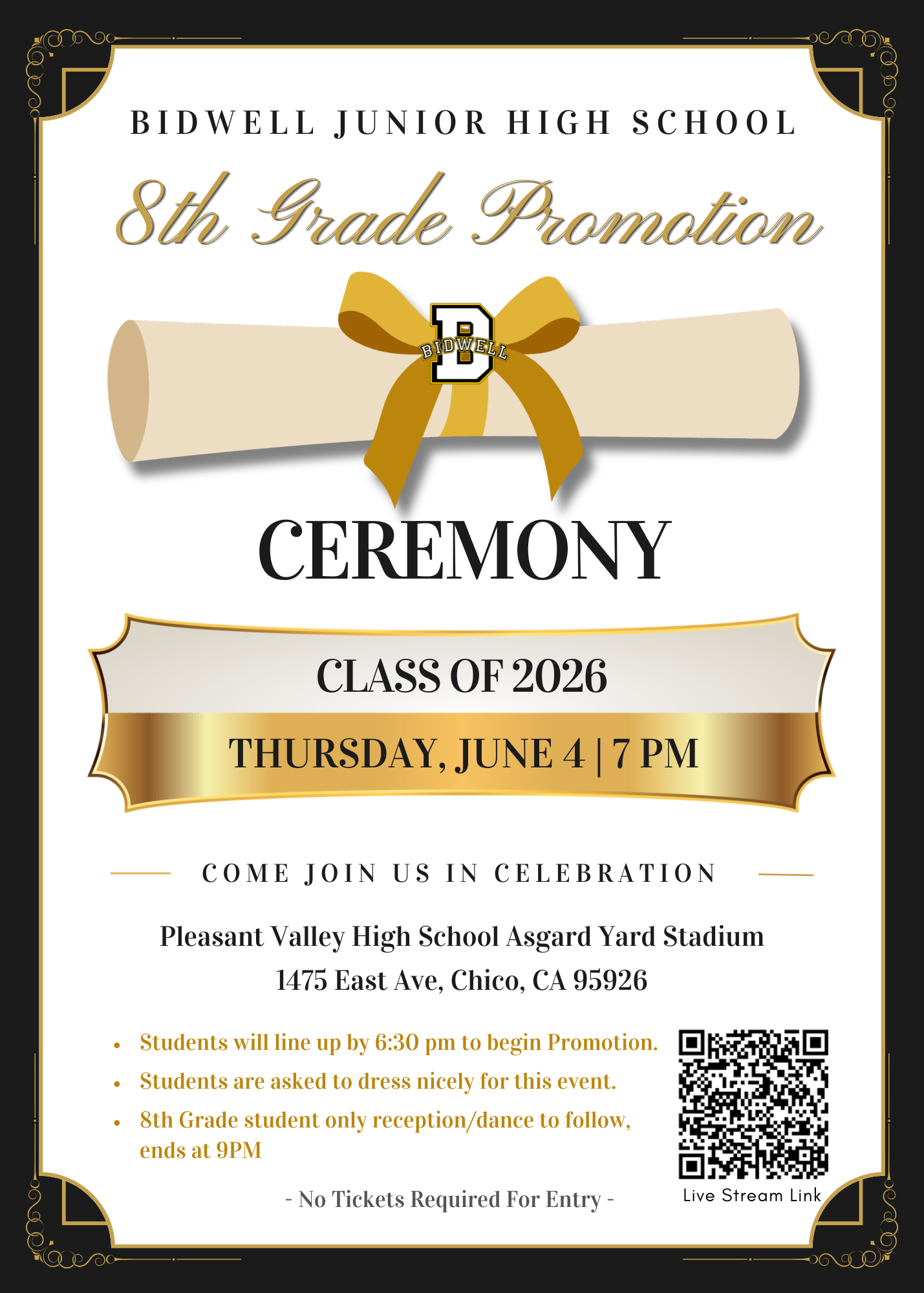 Graduation flyer, plain text on website